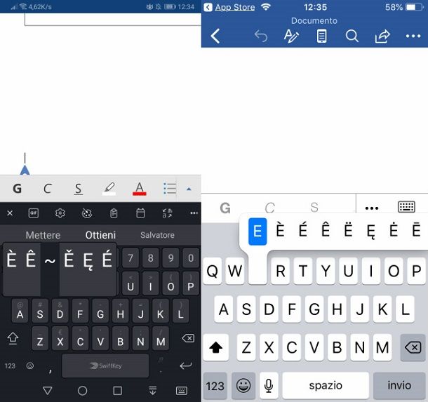 Caratteri accentati Android iOS