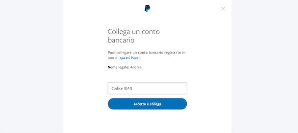 Aggiungere conto bancario su PayPal