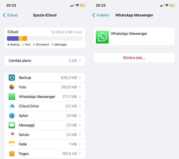 Eliminare backup WhatsApp Impostazioni iPhone