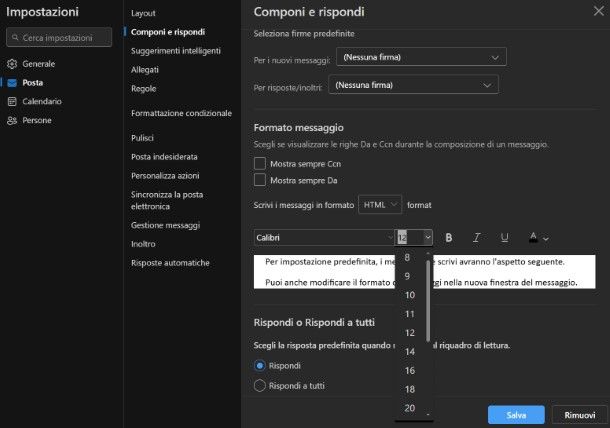 Ingrandire i caratteri della posta elettronica Outlook