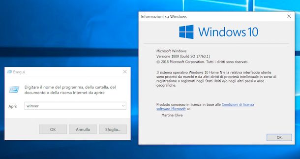 Finestra di Esegui su Windows 10