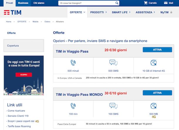 Offerte TIM estero