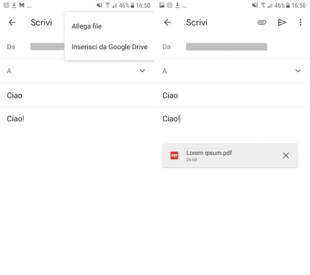 Inviare allegati PDF con Gmail app
