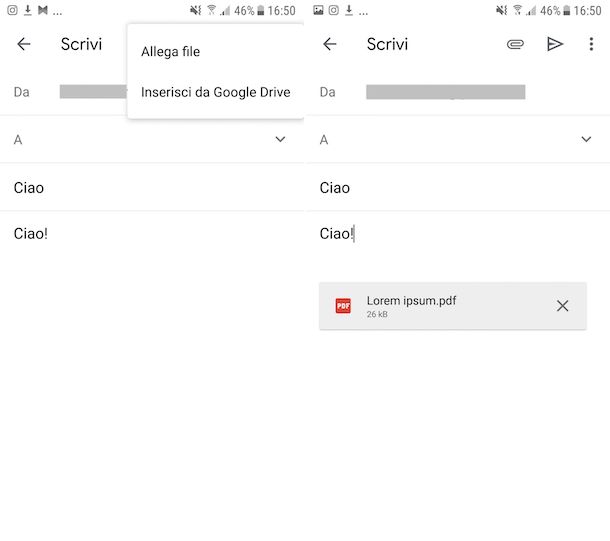 Inviare allegati PDF con Gmail app