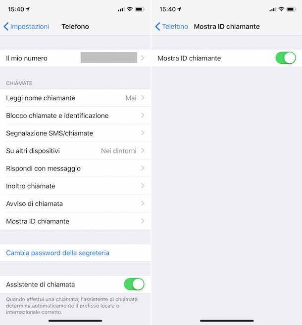 Impostazioni ID chiamante iPhone