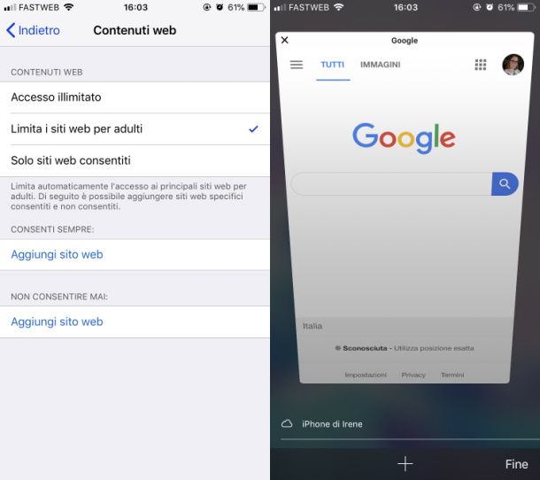 Disattivare navigazione privata Safari iOS