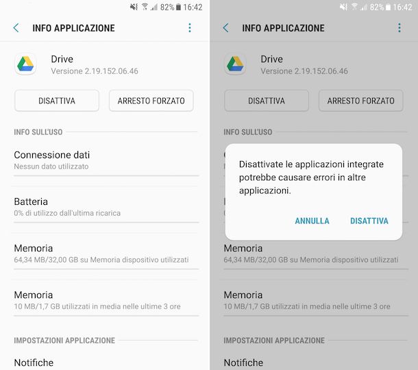 Disattivare Google Drive su Android