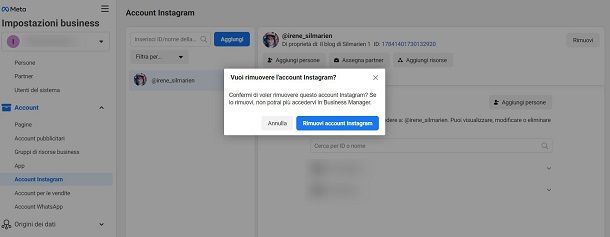 Come scollegare account Instagram da Business Manager