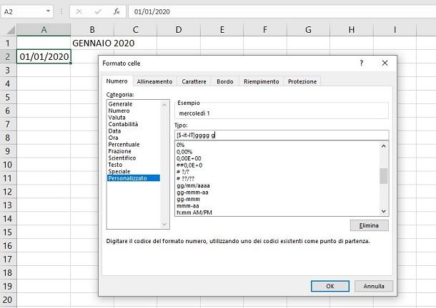 Excel calendario formato cella per data