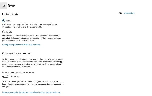 Impostazione di una connessione a consumo