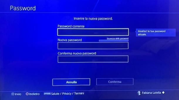 Modifica della password da PS4