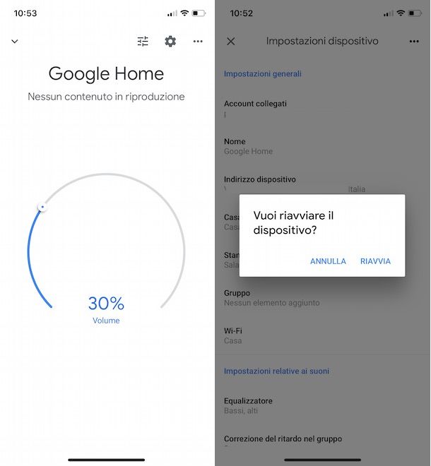 Riavviare Google Home