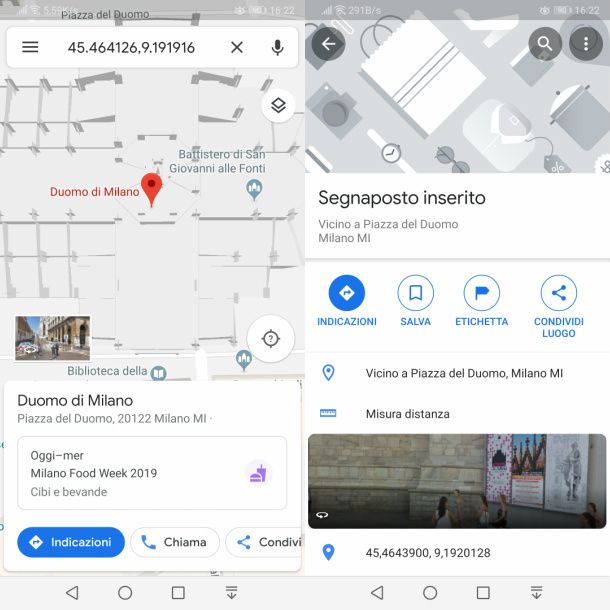 google maps visualizzare coordinate app