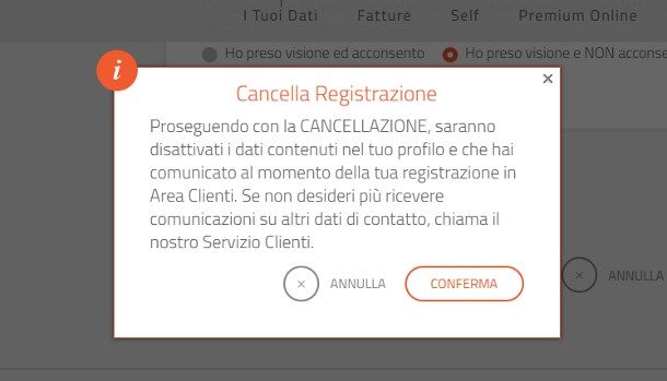 Come eliminare account Mediaset Premium