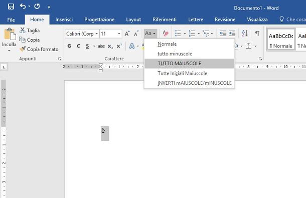 Pannello maiuscolo-minuscolo Word