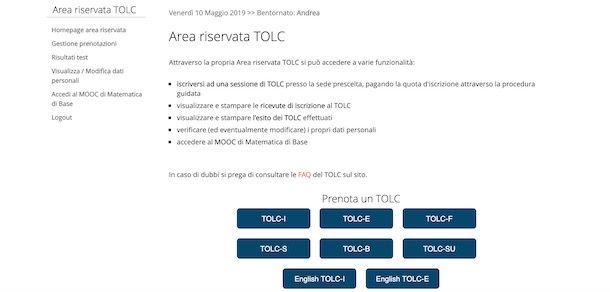 Prenotazione TOLC