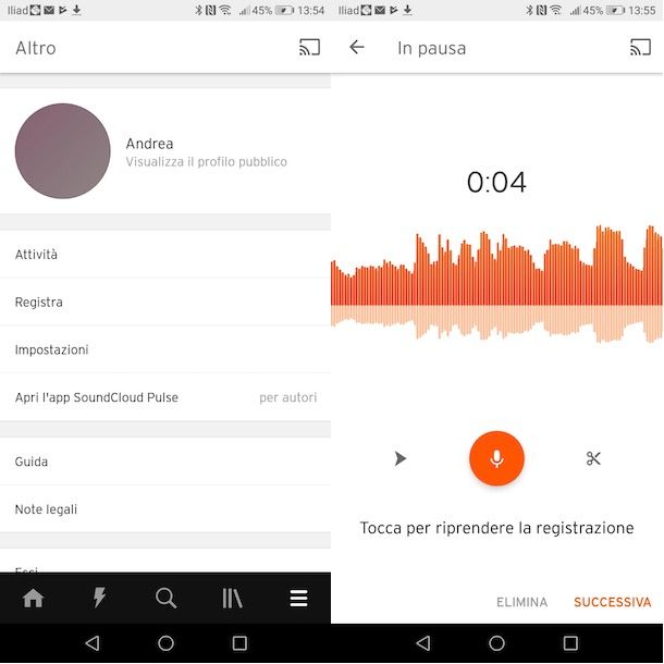 Registrare con SoundCloud