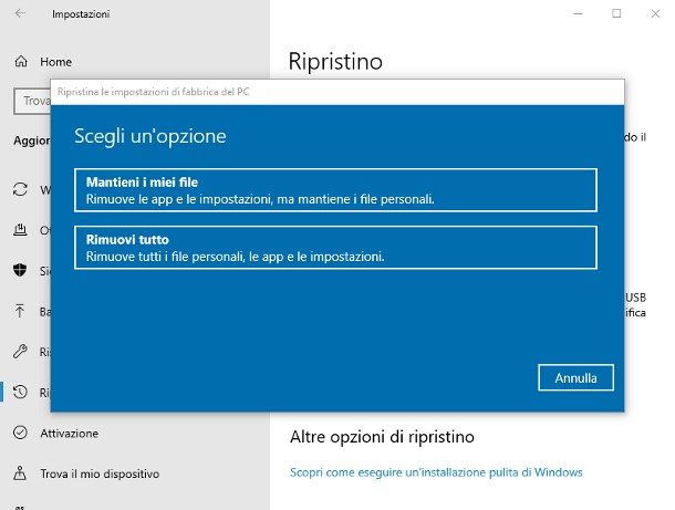 Come ripristinare Windows 10