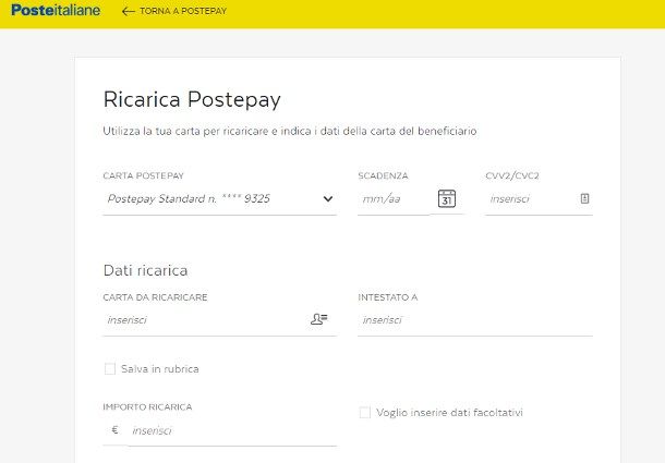 Come ricaricare Postepay di un altro online tramite PC