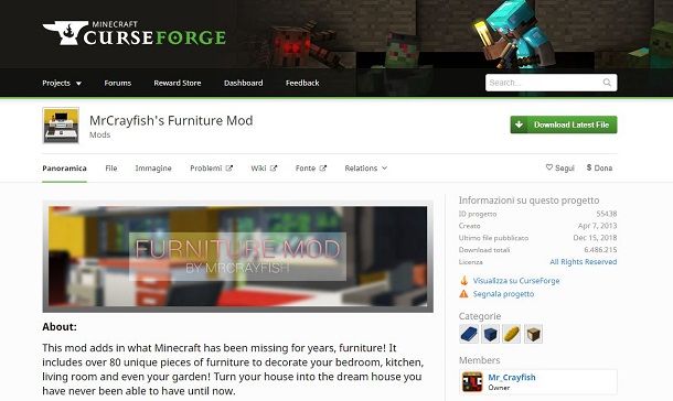 Schermata MrCrayfish's Furniture Mod su curseforge