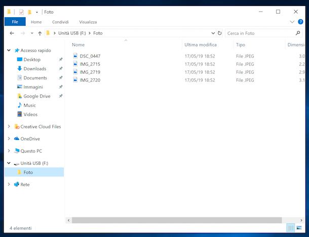 Trasferire foto da WIndows a chiavetta USB