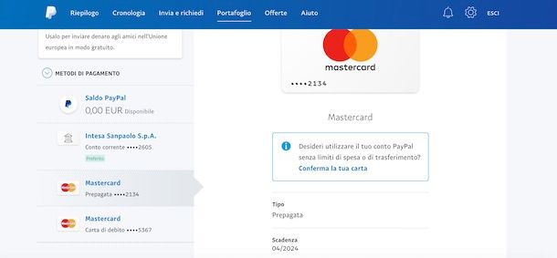 Verifica carta di credito su PayPal