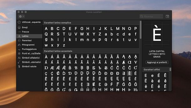 Visore caratteri macOS