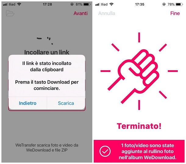 Come salvare video su iPhone da WeTransfer