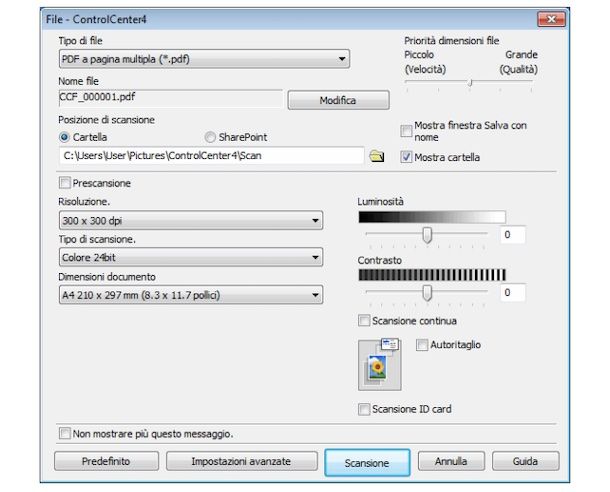 Scannerizzare con Windows Brother