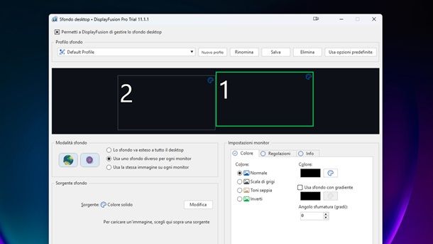 Gestione sfondo dual monitor DisplayFusion Windows 11