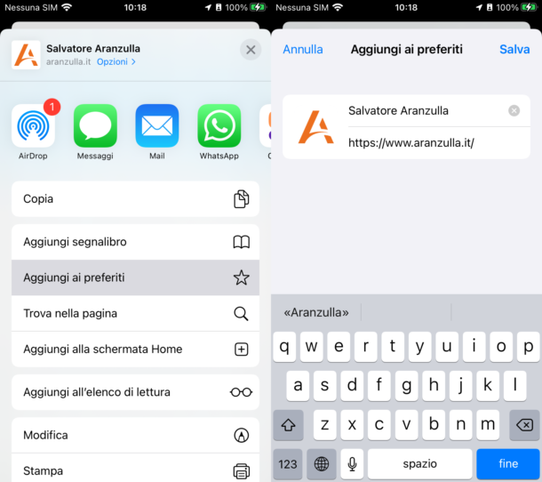 aggiungere ai preferiti safari iphone