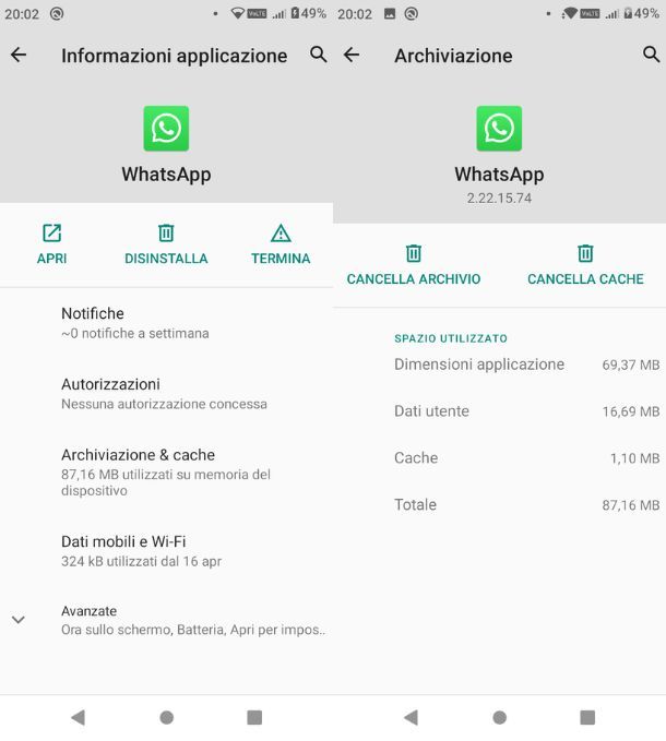 Pulire cache WhatsApp