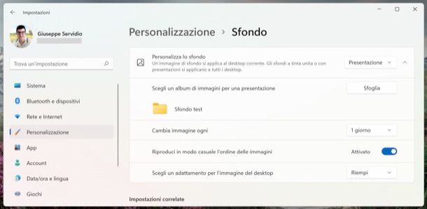 Cambiare sfondo su Windows 11