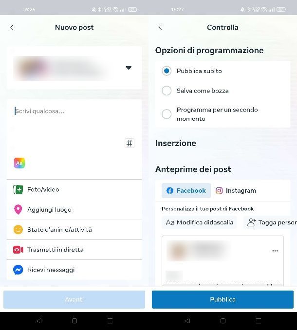 Come pubblicare un post Instagram su una pagina Facebook