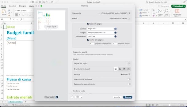 Stampare da Excel da Mac