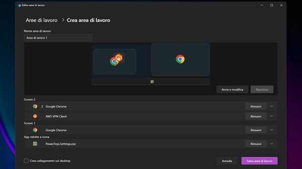 PowerToys Workspaces Aree di lavoro Windows 11