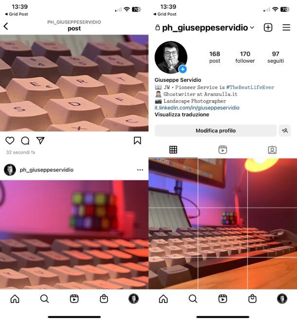 Esempio di puzzle fotografico su Instagram