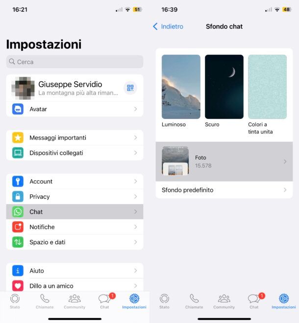 Cambiare sfondo tutte le chat di WhatsApp