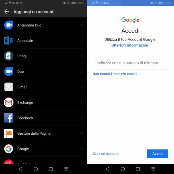 Aggiungere account Google su Huawei
