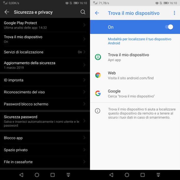 Attivare Trova il mio dispositivo