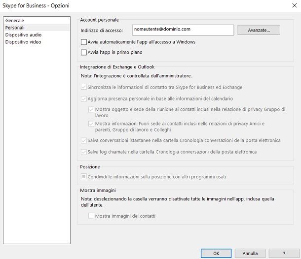 Avvia automaticamente Skype for Business Windows