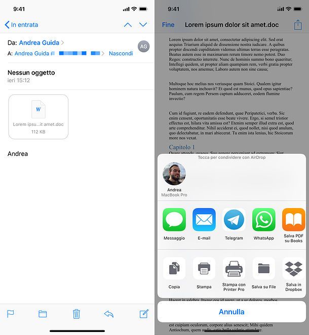 Come inoltrare allegati mail su WhatsApp per iPhone