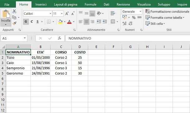 Calcoli complessi in Excel