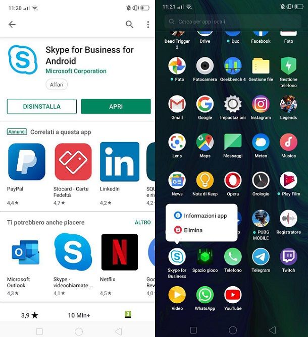 Come disinstallare Skype for Business da Android