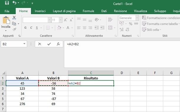 Excel fare calcoli aritmetici