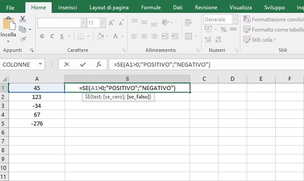 Funzione SE in Excel