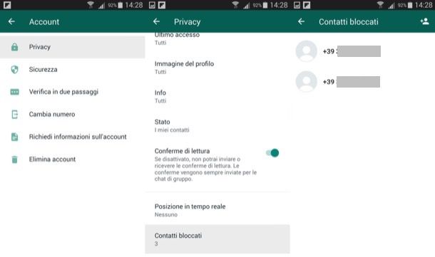 Lista contatti bloccati WhatsApp Android