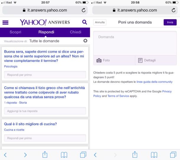 Domande su Yahoo!