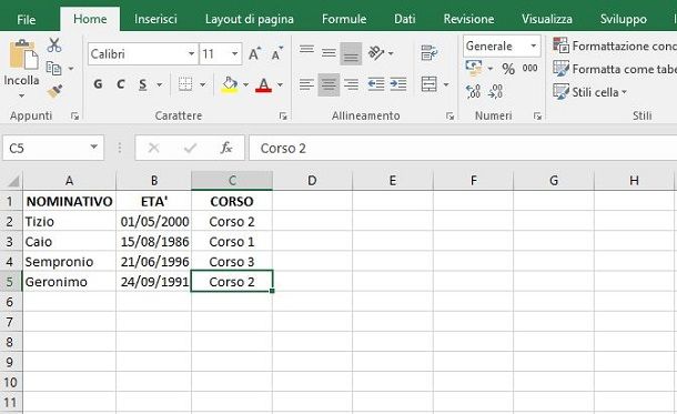 Impostazione dati per calcoli complessi in Excel