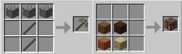 Piccone di pietra e banco da lavoro Minecraft